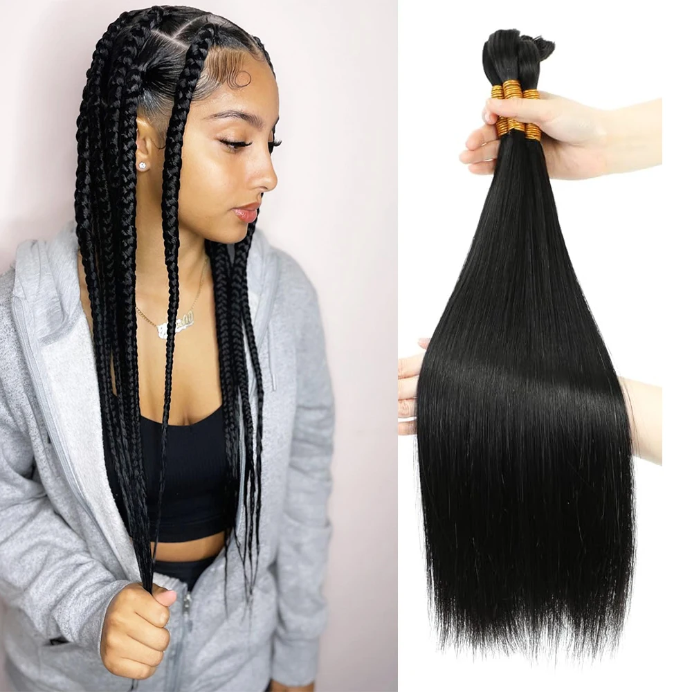 

Straight Human Hair Braiding Bair Remy Bulk Human Hair for Braiding 100% Unprocessed Raw Human Hair Extensions Double Drawn
