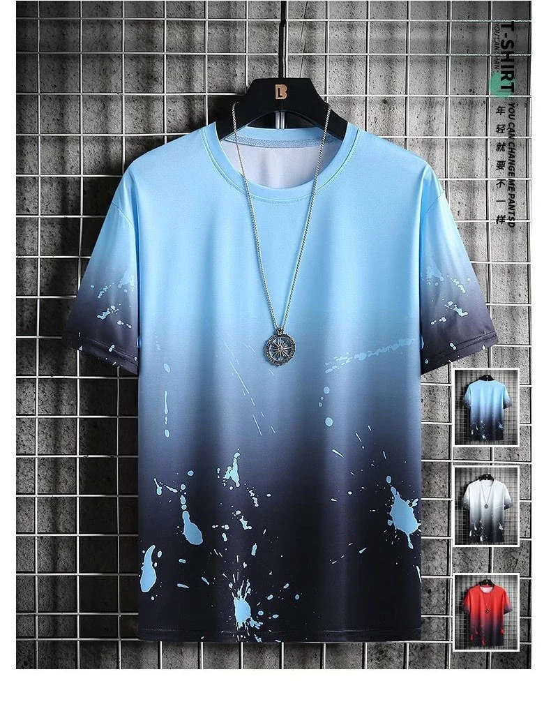 Men’s summer quick-dry two-piece set with round-neck short-sleeve T-shirt and matching shorts, lightweight sportswear for casual wear or workouts. blue blue