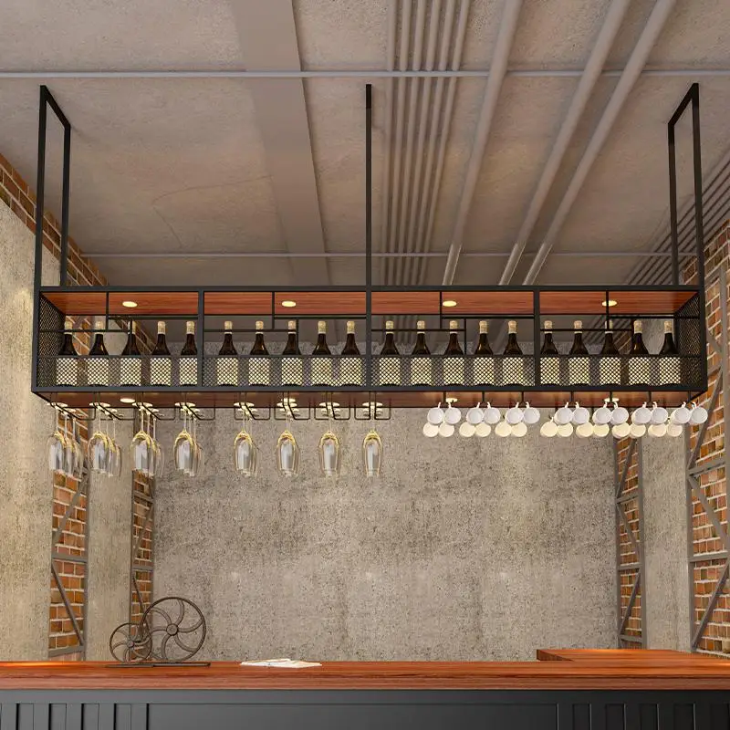 Industrial Style Iron Art Wine Rack Bar Hanging Wine Cabinet Hanging Bar Restaurant Upside Down Glass Cabinet