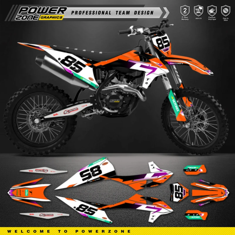 

PowerZone Custom Team Graphics Backgrounds Decals Stickers Kit For KTM SX SXF XC MX 19-22 EXC XCW Enduro 20-23 125 to 500cc 129