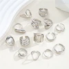 14Pcs Punk Irregular Geometric Rings Set For Women  Exaggerated Smooth Silver Color Thick Chunky Ring Hip Hop Jewelry Gifts