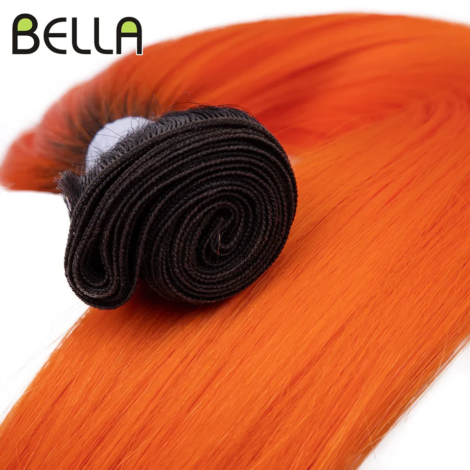 Bella Yaki Straight Hair Bundles hair extensions 36 Inch Synthetic Hair Ombre Orange Weave High Temperature Fiber Ponytail Extensions