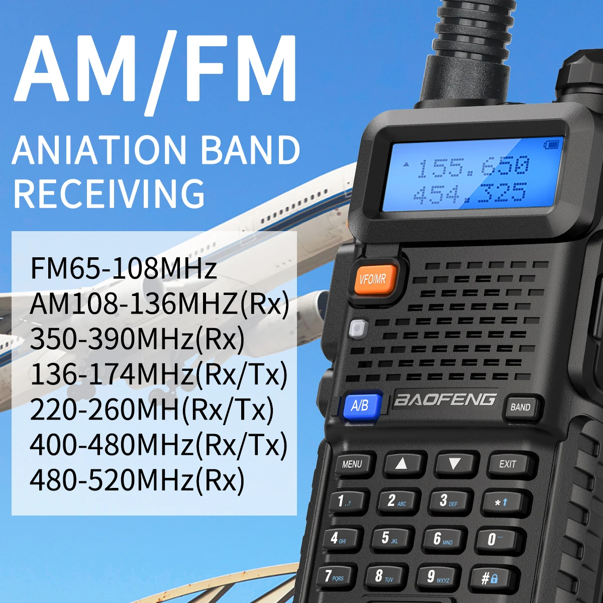 Baofeng M-5R Walkie Talkie AM FM Six-Band 3800mAh Wireless Copy Frequency Type-c Long Range Commutator Ham UV-5R Two Way Radio 4