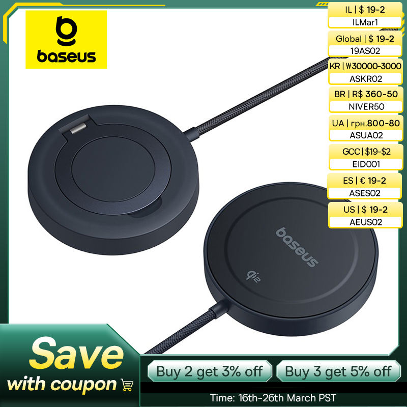 Baseus 15W Magnetic Wireless Charger Qi2 Certified Fast Charging Built-in Stand Phone Charger For iPhone 16 15 14 13 Pro Max