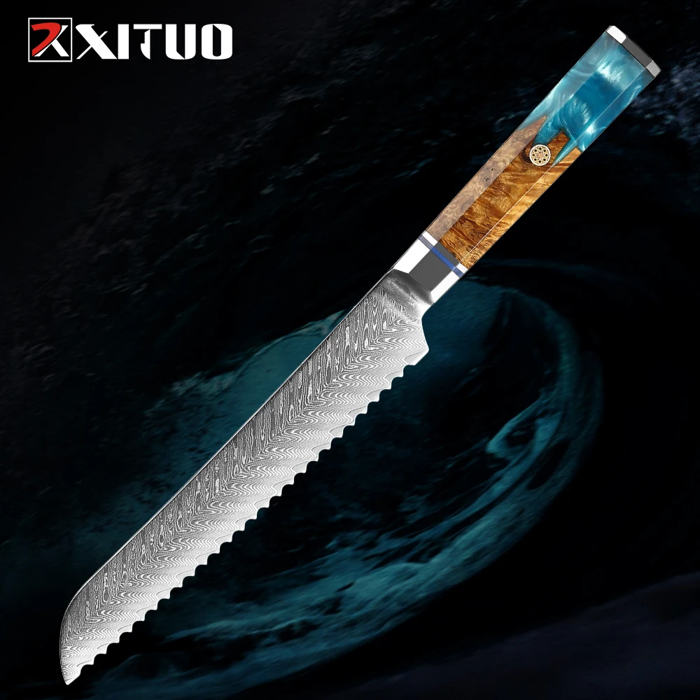 XITUO 8 Inch Bread Knife Japanese Damascus Steel Knife Cake Slicing Tools bakery chef gadgets serrated blade japanese knives