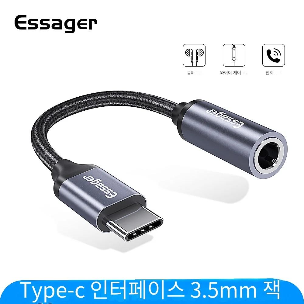 Essager USB C타입 3.5 잭 이어폰 어댑터, USB C-3.5mm 헤드폰 AUX 오디오 어댑터 케이블, 화웨이 P30 ...