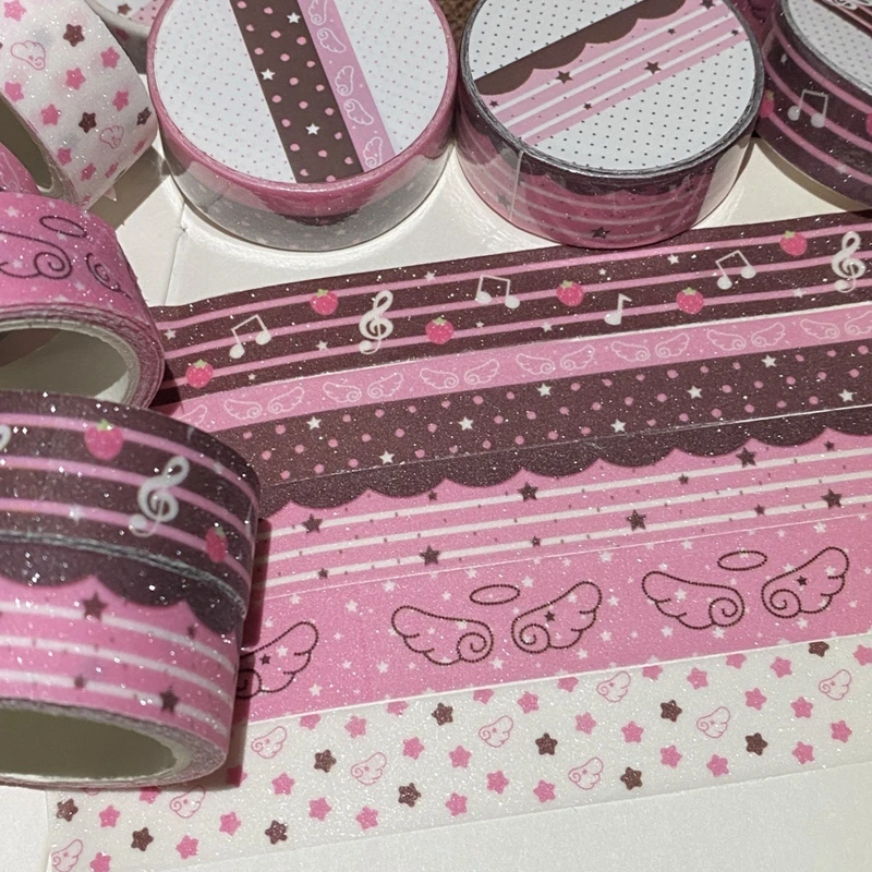Korean Strawberry Tape Flash Sand Hand Account Decorative Tape Collage Planner DIY School Stationary Sticker