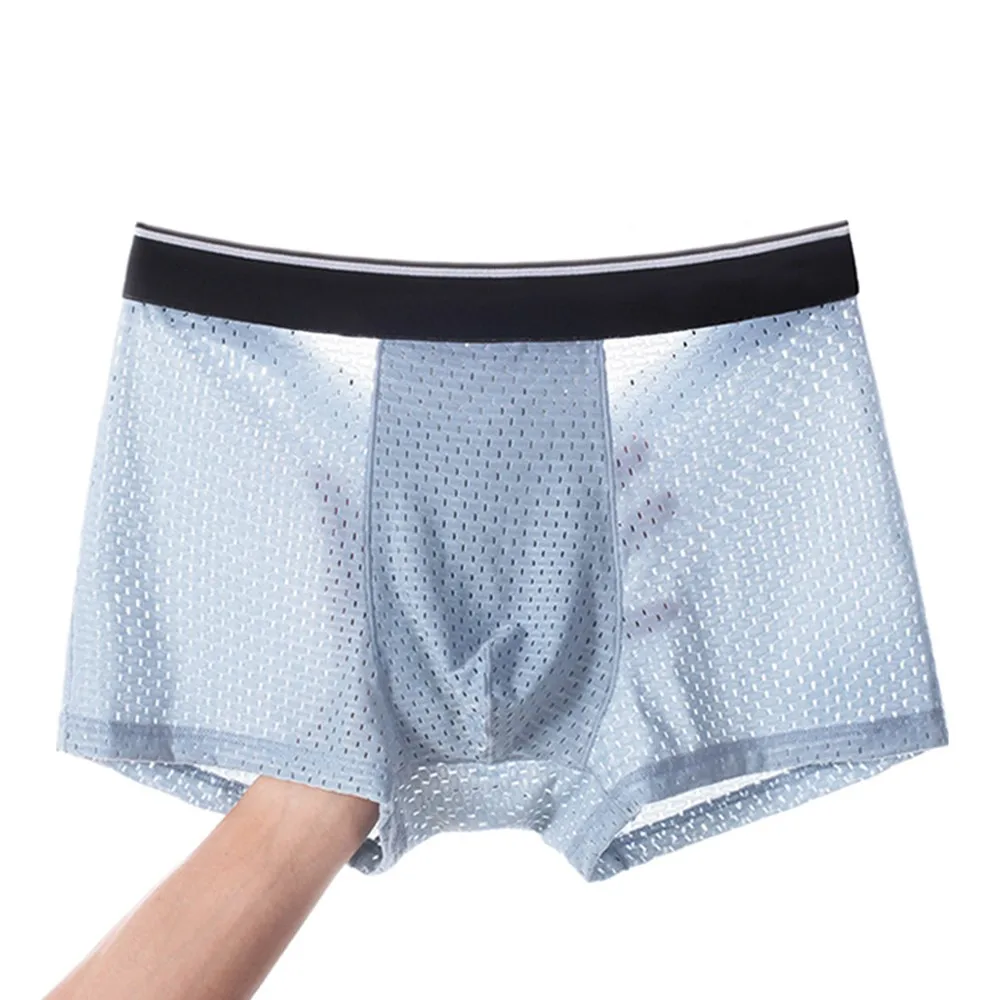 

Men Ice Silk Underwear Mesh Sexy Breathable Boxer Shorts Transparent Briefs Bugle Pouch Panties Male See-Through Trunk Sexy Pant