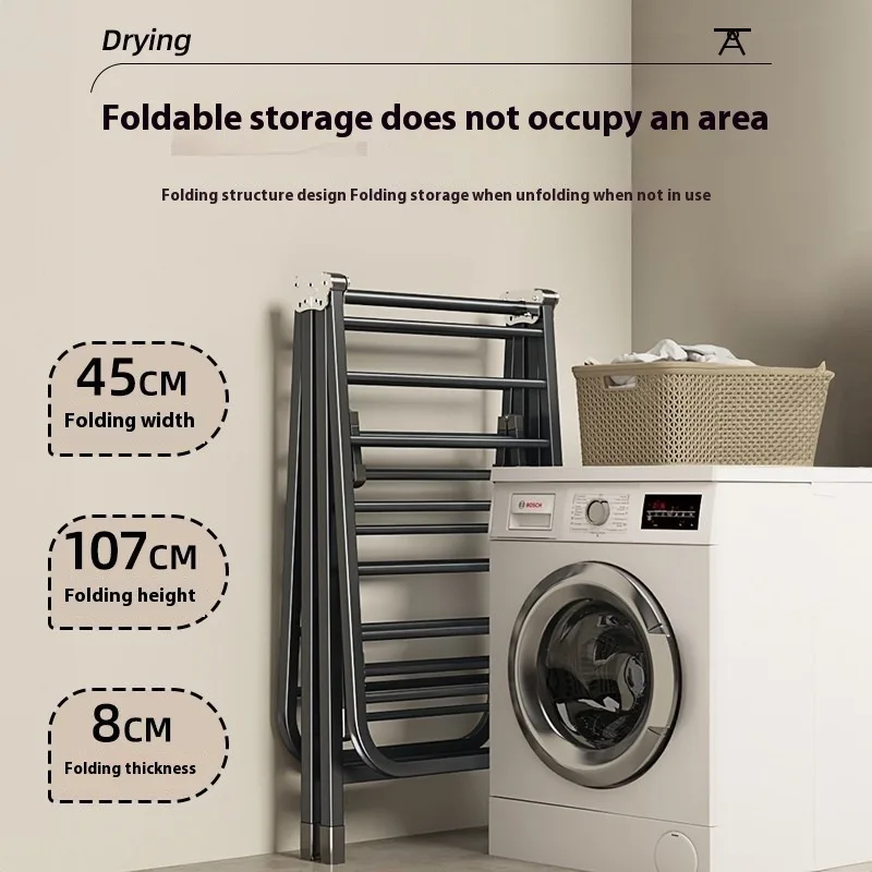 1pcs Folding Floor Drying Rack Household Bedroom Balcony Hanging Clothes Drying Quilt Hanging Rod Can Be Folded Storage 2