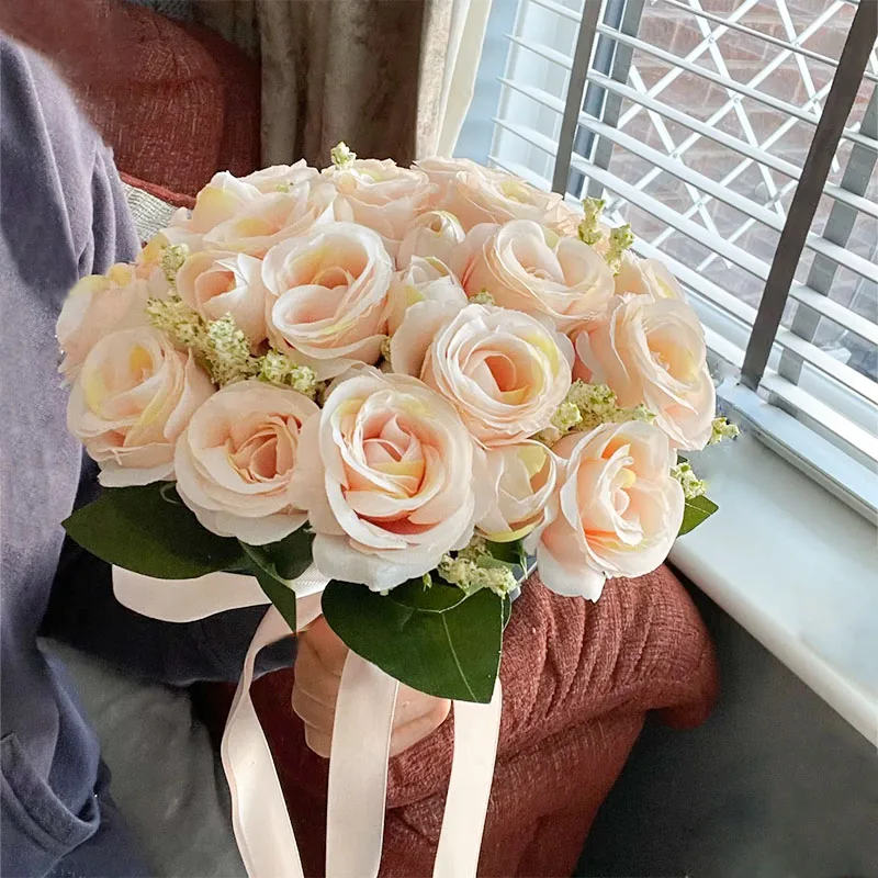 White Silk Wedding Bouquet Set 6