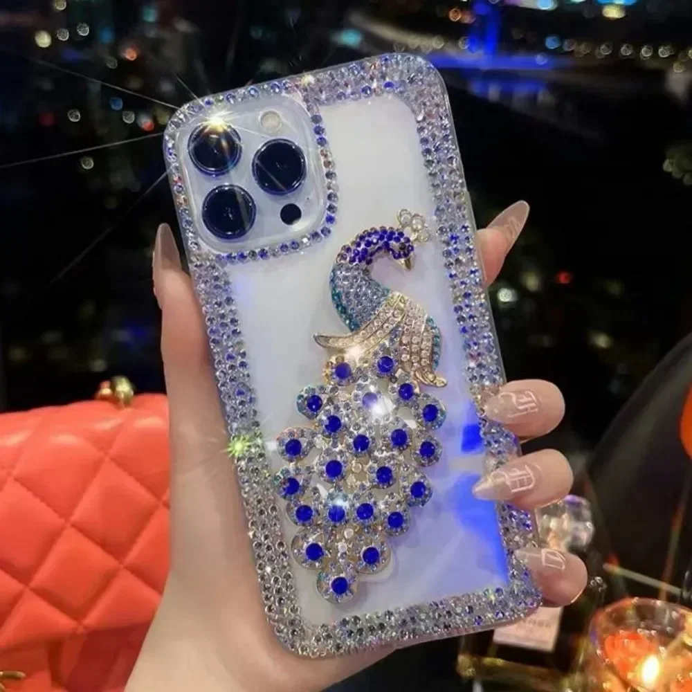 

Bling Diamond Glitter Peacock Phone Case For HuaweiP30 P50Pro P40lite Mate30 40 For Honor8X 9X 50 60Pro Rhinestone Cover Capa