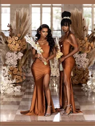 Robe de Demoiselle d'Honneur Africaine en Satin pour Femme, Tenue Sirène Fendue, de Mariage, de Grande Taille, 2021