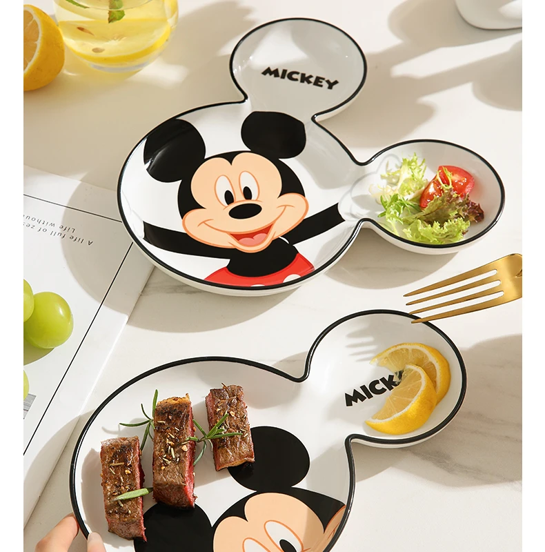 Disney Mickey Mouse Cartoon Cute Dinner Plate Home Breakfast Ceramics Creative Grid Plate Child Tableware