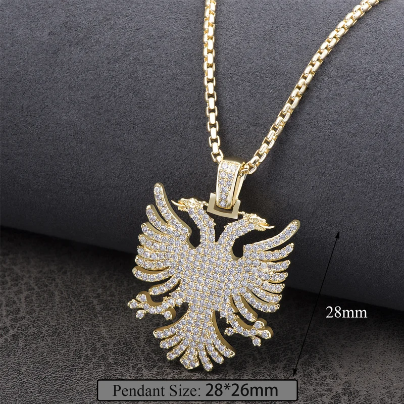 VANAXIN Iced Out Albanian Eagle Pendant  Hip Hop Necklace for Men 14k Gold Color CZ Zircon Folk  National Style Jewelry Gift 3