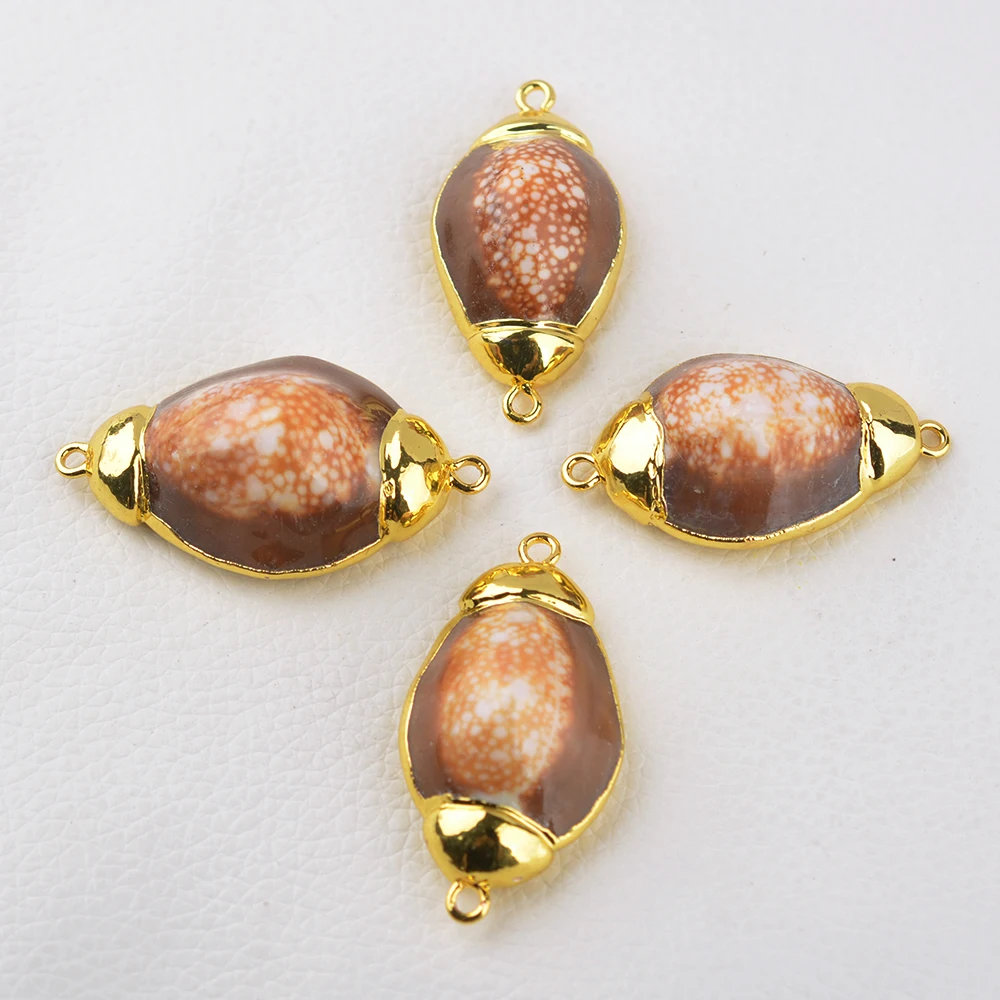 5Pcs Natural Conch Shell Gold Plated Beads Loose Beads Connetor For Jewelry Making DIY