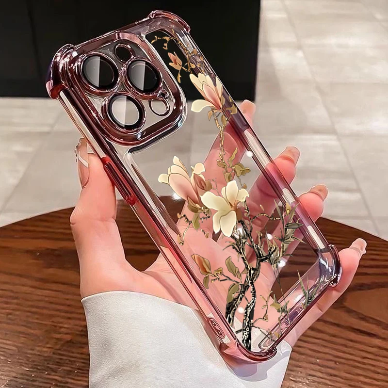 Orchid-Themed Electroplated Airbag Transparent Phone Case