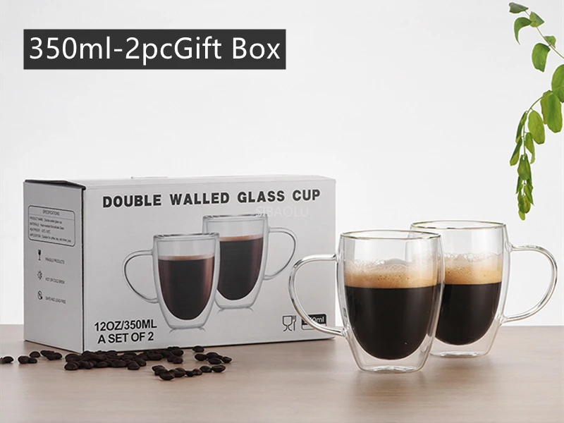 2pc/6pc Double-layer Heat-resistant Glass Coffee Cup Transparent Tea Beer Coffee Water Cups Heat Preservation cup Gift set