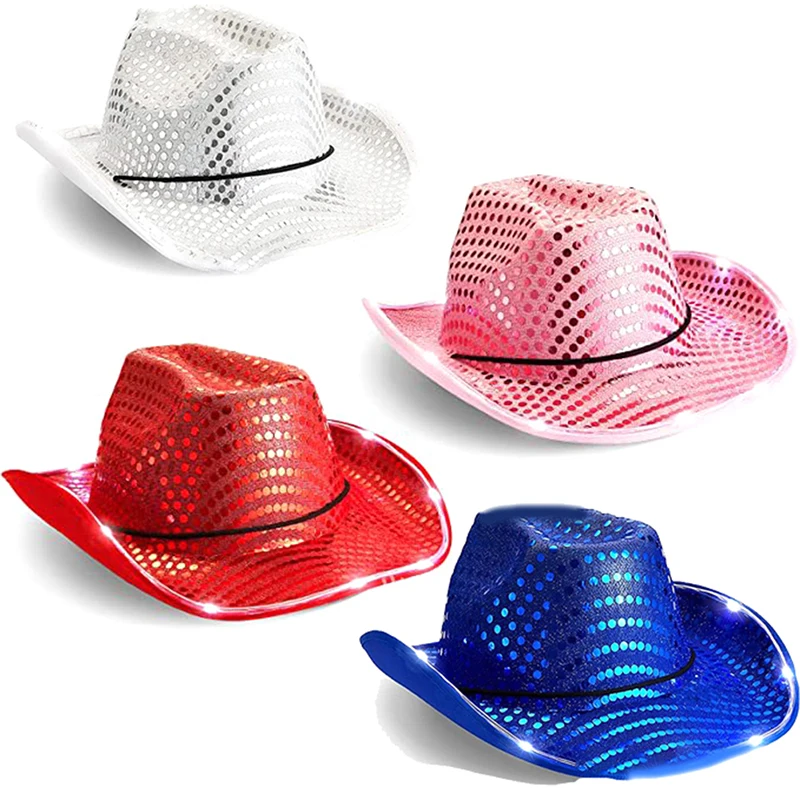 

1Pc Sequined Cowboy Hat with Light Composite EVA Cap with Light For Women Western Cowboy Hat For Party Wide Brim Caps