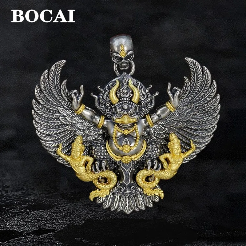 

BOCAI Original Design 100% S925 Silver Jewelry Accessories Electroplated Gold Golden Winged Dapeng Bird Pendant for Men wholesal