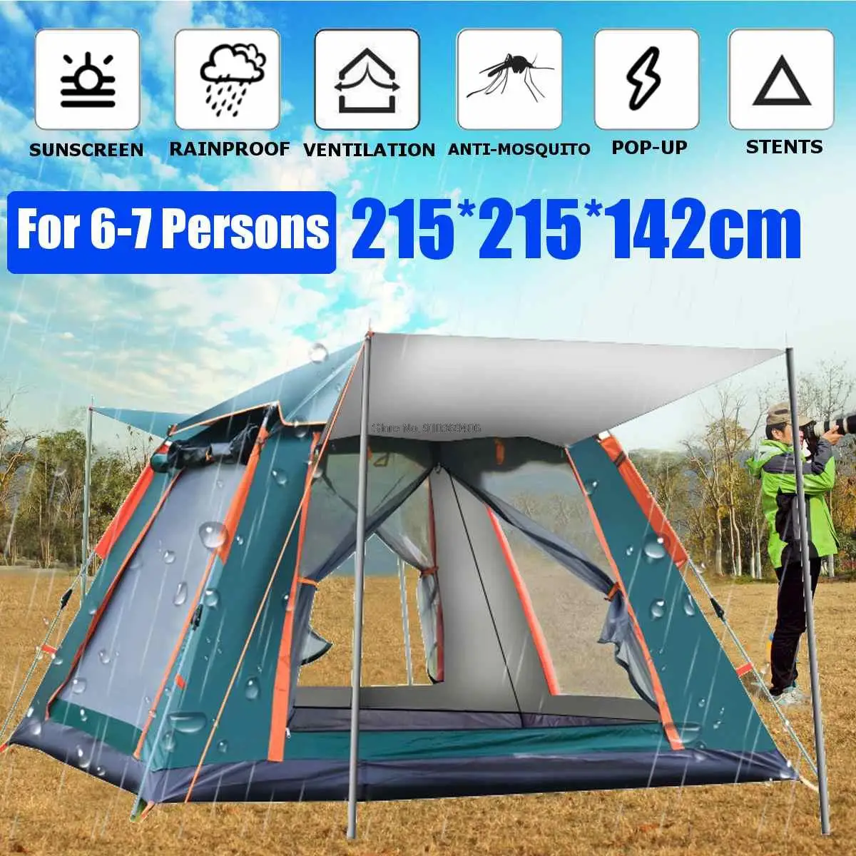 

5-6 Person Automatic Speed-open Beach Tent Double Deck Tent Camping Tent With Mesh Portable Backpack Tent Suitable For Hiking
