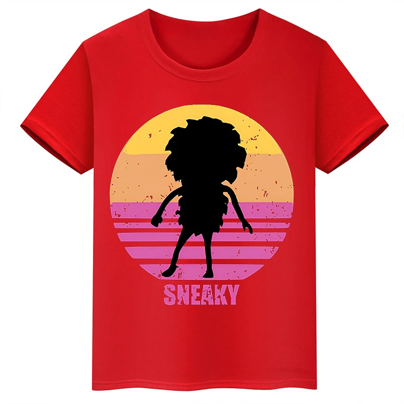 thumbnail image 1 of Camiseta de algodón roja de manga corta de verano para niños y niñas con estampado de cabeza grande de Sasquatch furtivo, 1 of 5