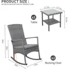 3 Piece Patio Rocking Chair Outdoor Rattan Bistro Set with Glass Top Table Conversation Set with Grey PE Wicker, Gray Cus 3