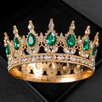 Baroque Round Wedding Crown Bridal Pageant Rhinestone Crystal Tiaras Crown Molding Headpieces For Queens and King 6