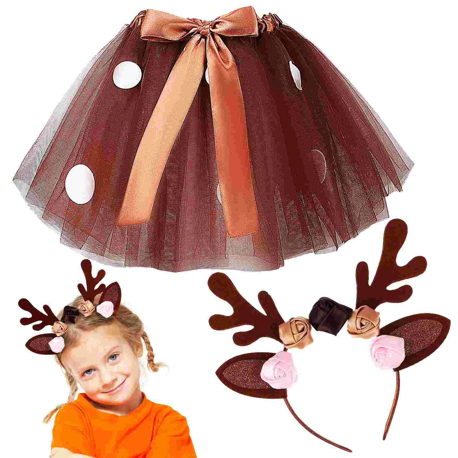 

Children's Performance Elk Costume Suit Skirt Animal Cosplay Costumes Antlers Headband Deer Kids Accessories Clothing