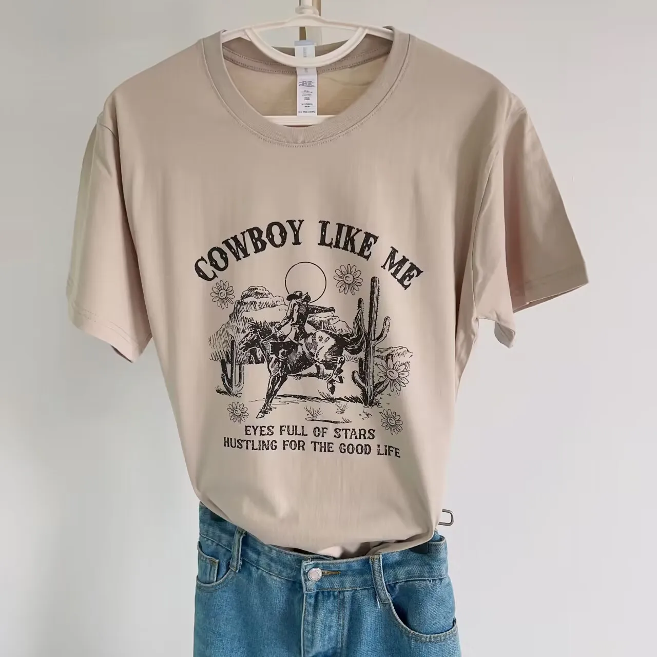 

Cowboy Like Me Painting T-Shirt Women Summer Casual Oversized Vacation Beach T Shirt Cute Aesthetic Holiday Tops