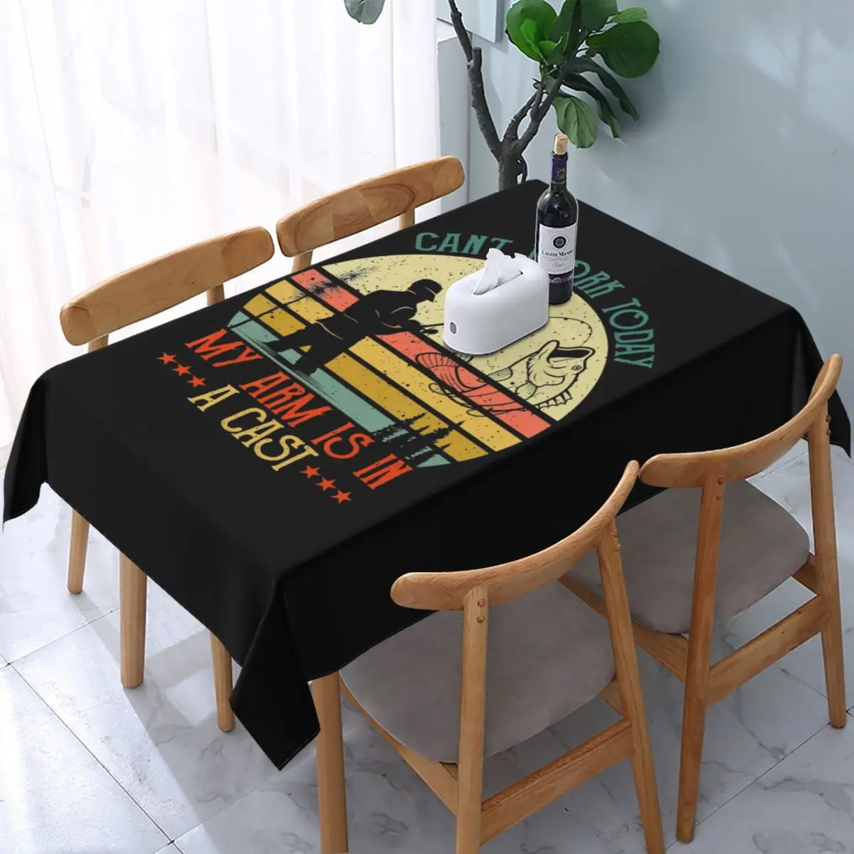 

Rectangular Oilproof Vintage Fishing Fish Table Cover Elastic Fisherman Gift Table Cloth Backing Edge Tablecloth for Dining