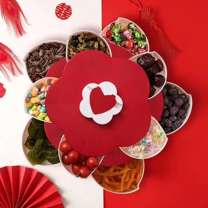 2-layer Rotating Petal Candy Box Plastic Snack Tray Case Nut Storage  Rotation Dried Fruit Plate Wedding Gift Home Organizer 2