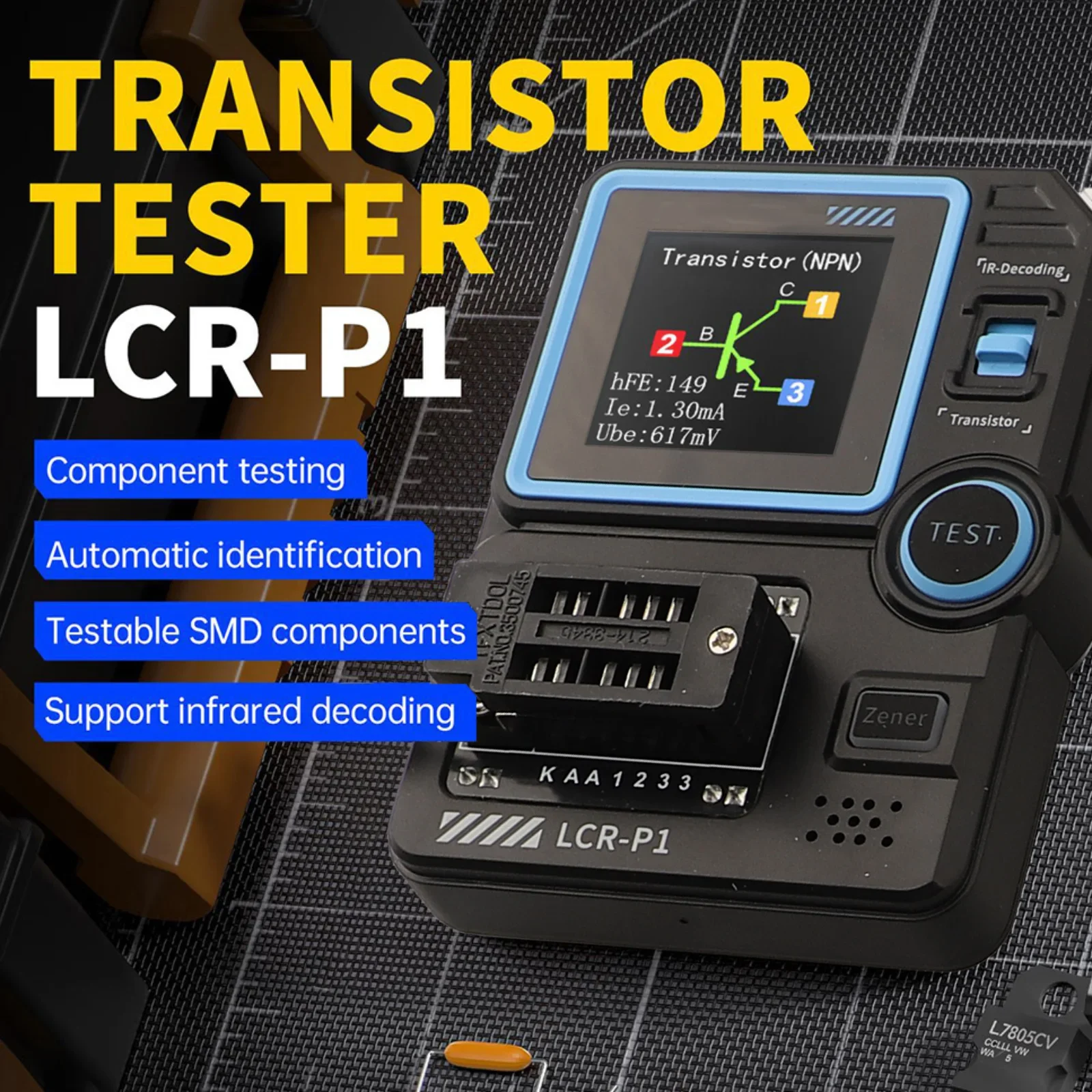 FNIRSIs LCR-P1 Transistor Tester Diode Transistor Capacitance Resistance Meter LCR ESR Meter NPN PNP MOSFET IRss Tester Tools