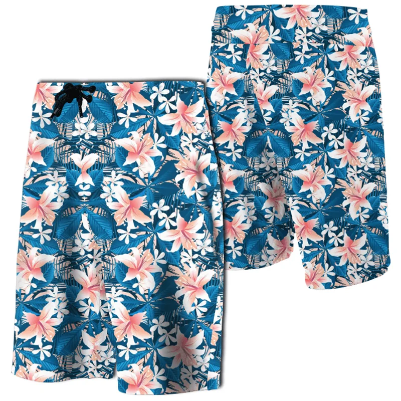 

New 3D Print Hawaii Hibiscus Ethnic Mix Tropical Flower Board Shorts Men Swim Trunks Women Vacation Short Pants Floral Shorts