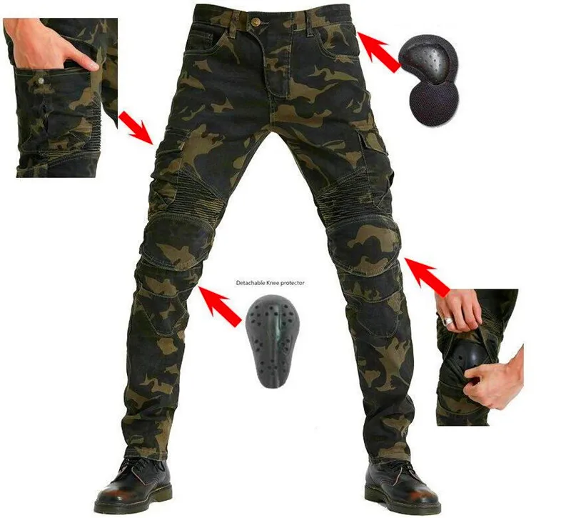 Motorcycle Riding Jeans  Anti-fall Pants Protective Pants 06 Black Green trousers Send Protective Gear Men