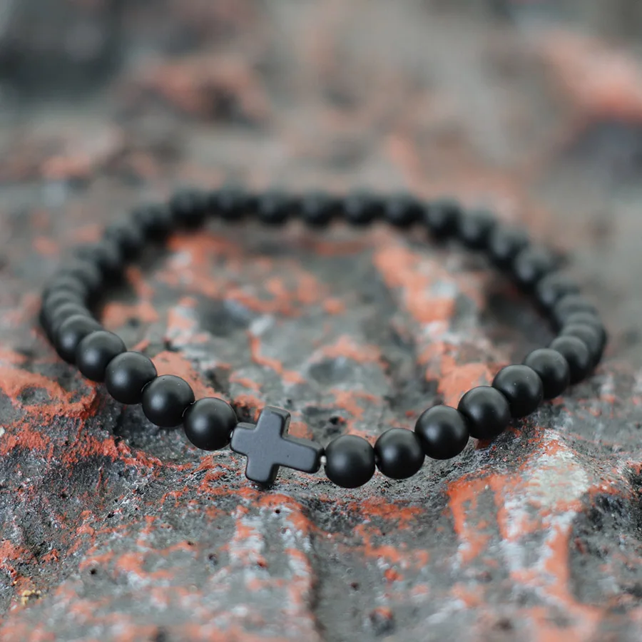 Men Stone Strand Meditation Bracelet 6mm Frosted Beaded