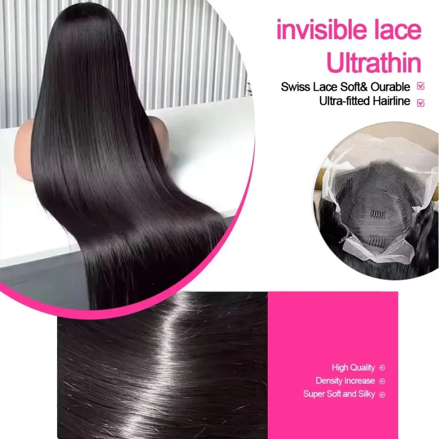 200% 13x4 13x6 HD Transparent Lace Frontal Wig Brazilian Pre Plucked With Baby Hair 5x5 Lace Closure Wig Bone Straight Hair 5
