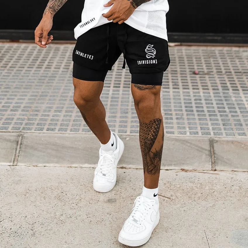 2023 New Men Bodybuilding Fashion Casual Shorts Woven Fast Dry Running Multi-color Summer Gym Fitness Sports Double Shorts