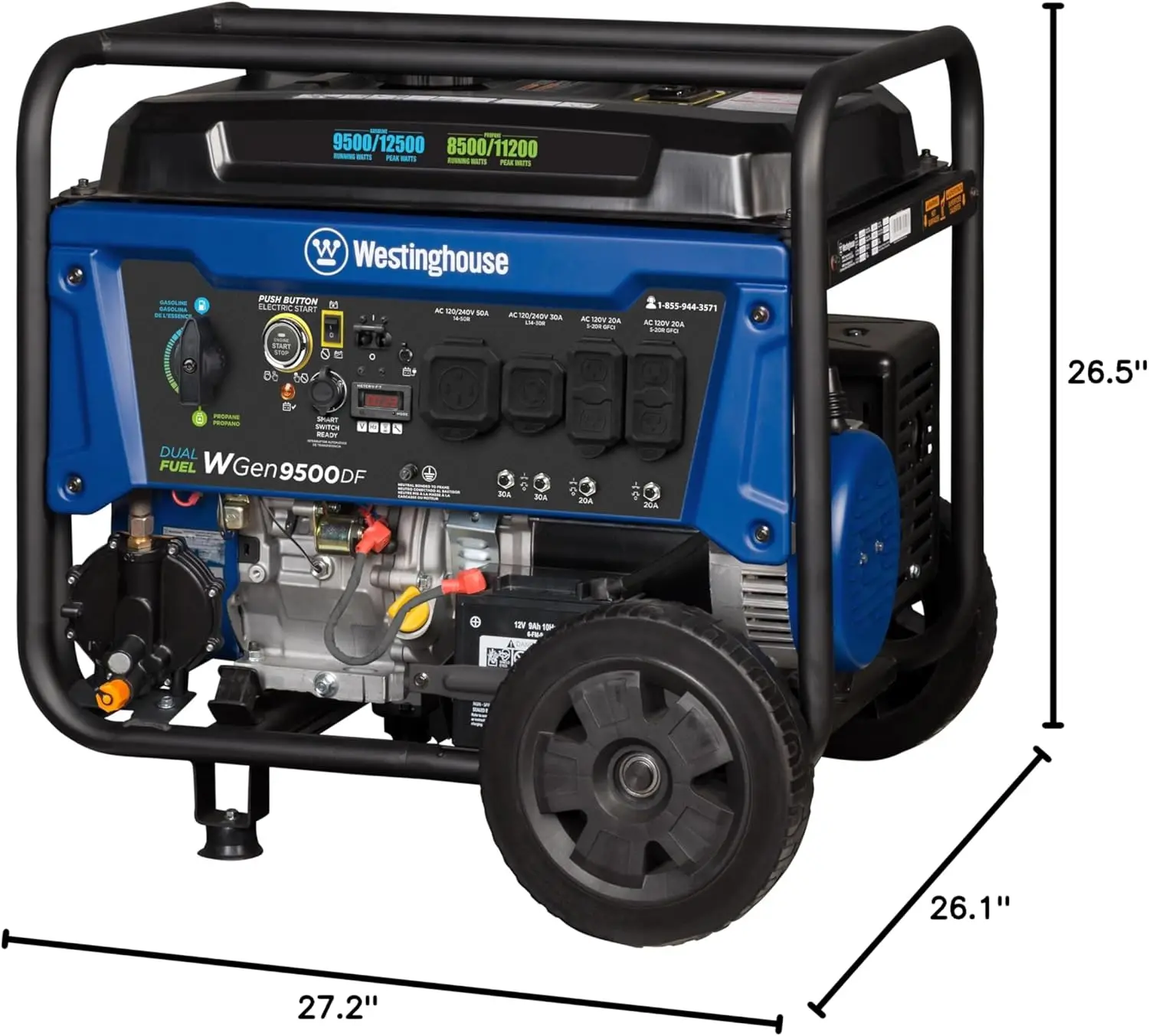 12500 Watt Dual Fuel Home Backup Portable Generator, Remote Electric Start, Transfer Switch Ready