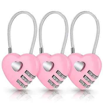 Travel Sport 3 Digit Padlocks Mini Code Lock Wire Rope 3-Digit Code Combination Padlock Red Heart Padlock 1
