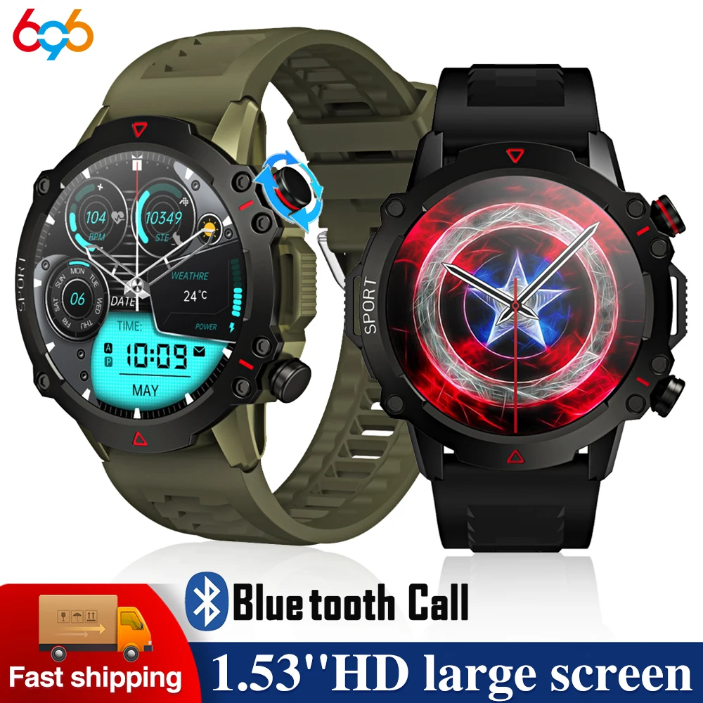 

1.53" Screen Smartwatch Heart Rate Pressure Blood Oxygen Multi-Sport Mode Waterproof Smart Watch Men Flashlight Voice Assistant