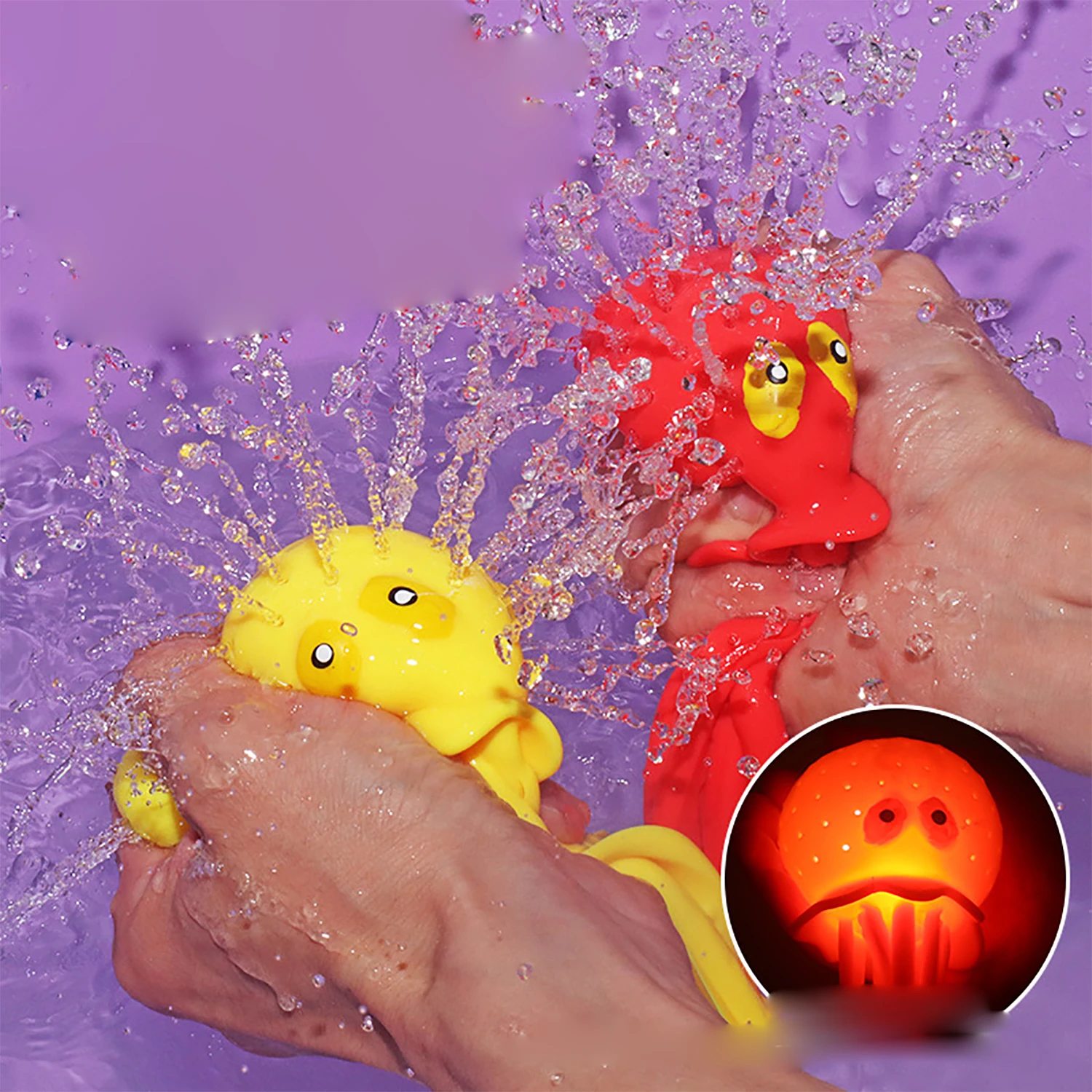 Children's glowing octopus playing in water, bathing octopus, outdoor swimming pool, water spray, decompression toy