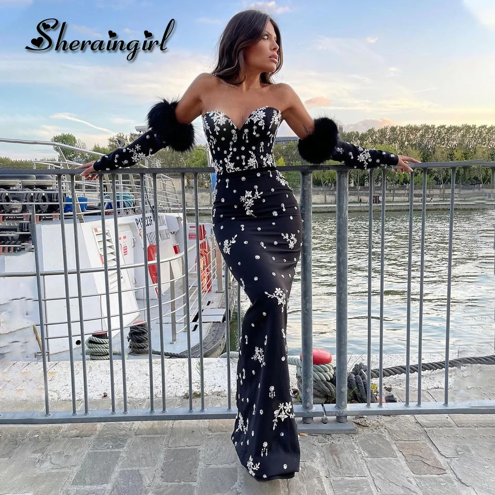 

SHERAIN Classic Prom Dresses Rhinestones Crystals Feather Sweetheart Floor Length Vestidos de Ocasión Formales Made to Order