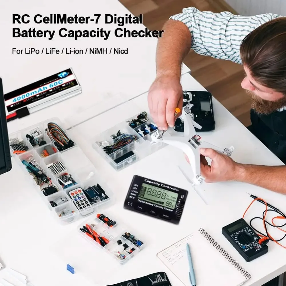 Tester Digitale di Capacità della Batteria, Misuratore di Tensione RC per Pacchi Ricaricabili LiPo, LiFe, Li-Ion, NiMH, NiCd - immagine 5