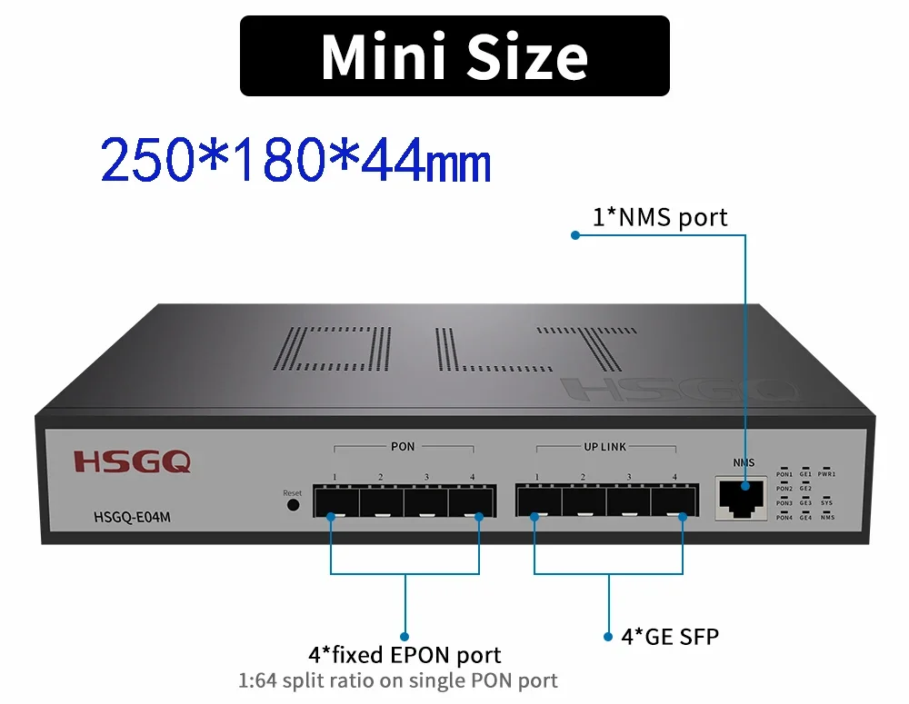 HSGQ free shipping 4 PON Ports mini EPON OLT,  4 SFP 1.25G optical uplink ports, HSGQ 4 EPON OLT