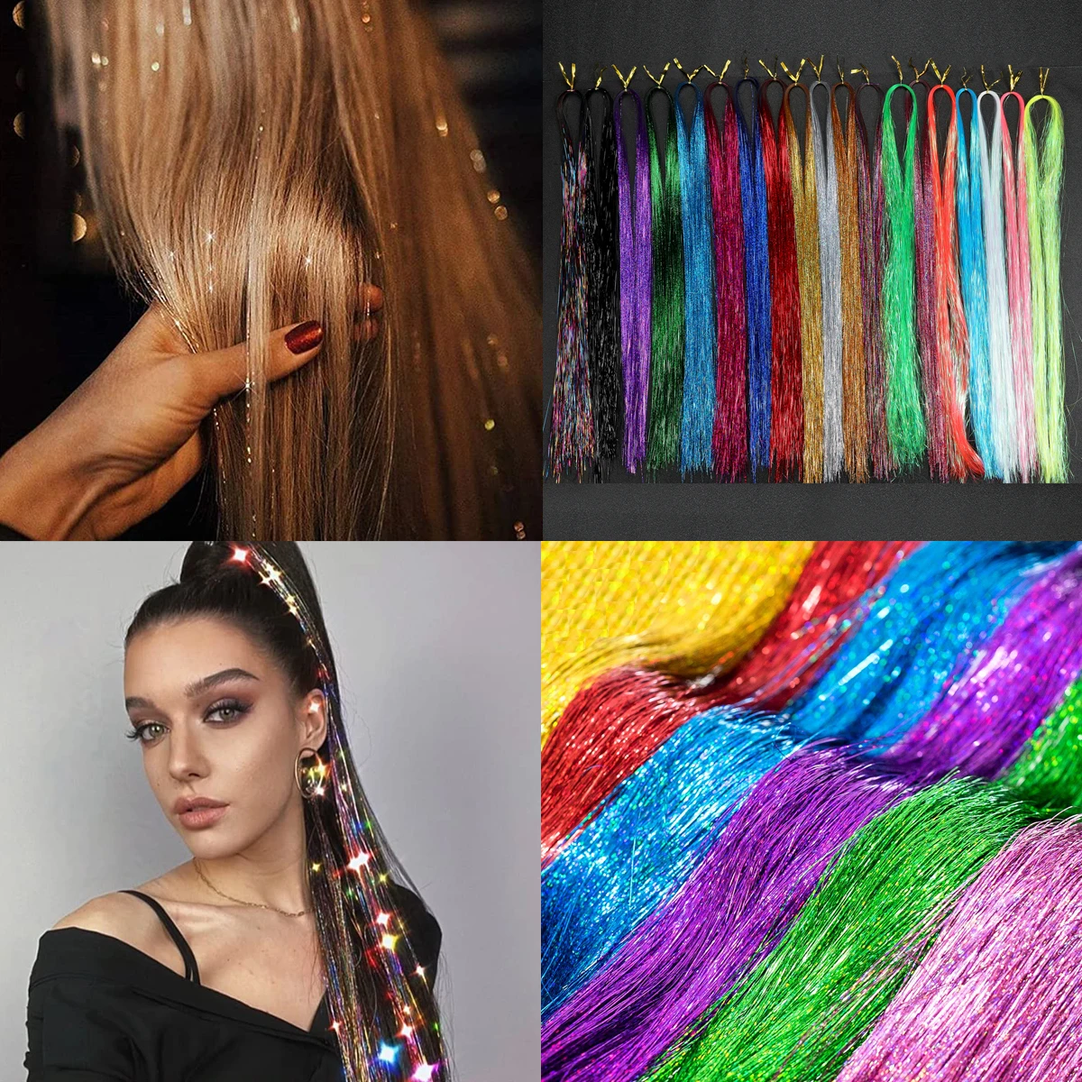 Hair Tinsel Kit Strands With Tool 47inch 12 Colors Strands Fairy Hair  Tinsel Kit Hair Extensions Sparkling Glitter Shiny Silk Tinsel (12  Colors)_gift | Hair Tinsel Kit Strands With Tool 47inch 12