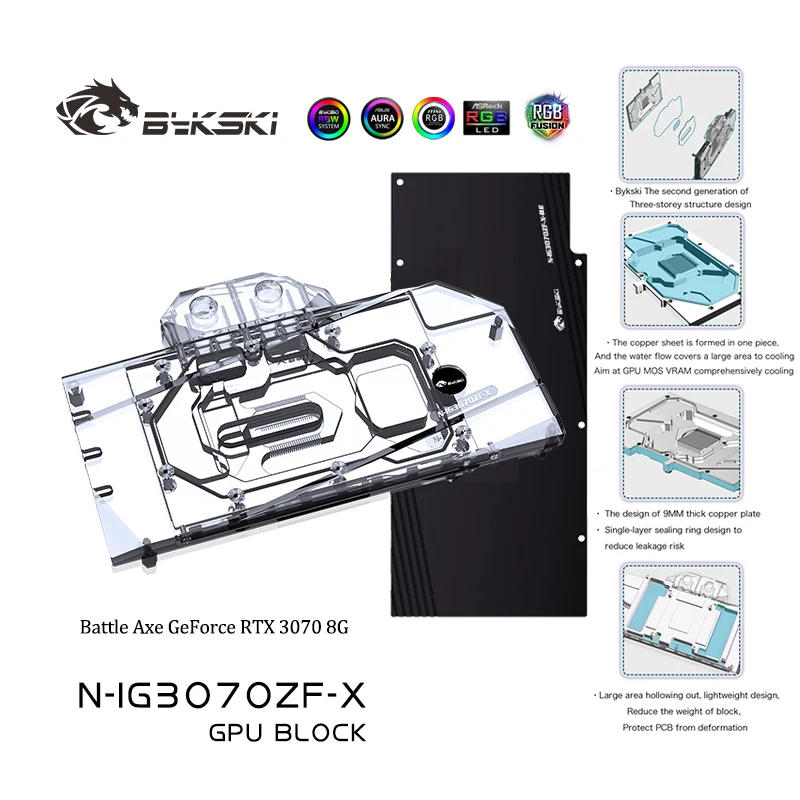 

Блок водяного охлаждения Bykski GPU для цветной карты Geforce RTX 3070, с подсветкой RGB/RBW