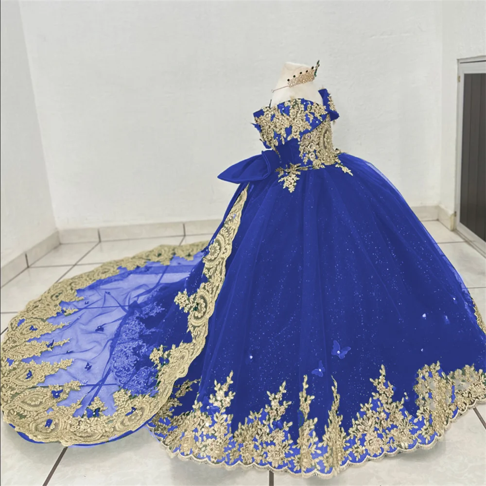 Flower Girls Dress Off The Shoulder Golden Appliques Children Birthday Party Gown flower girl dresses