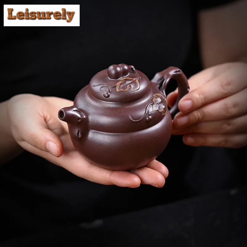 200ml Luxury Yixing Purple Clay Teapots Handmade Gourd Pot Raw Ore  Red Leather Dragon Mud Kettle With Filter Zisha Teaset Craft