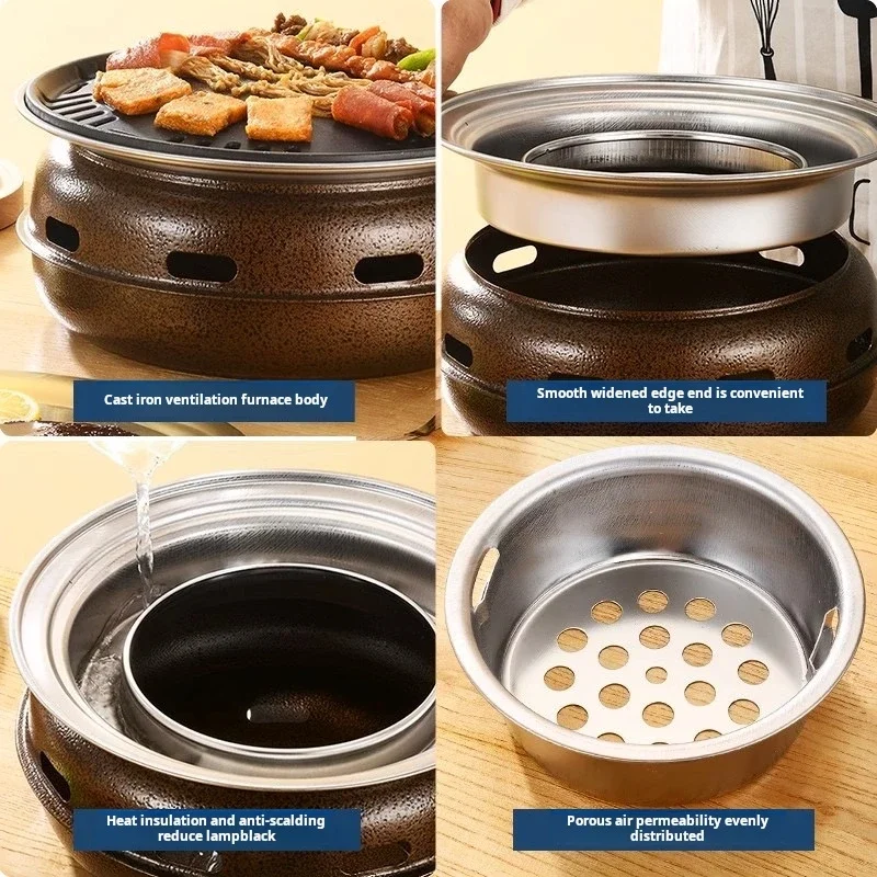 Barbecue Grill Home Barbecue Outdoor Camping Charcoal BBQ Stove Grills Mesh Portable Smokeless Grill Pan