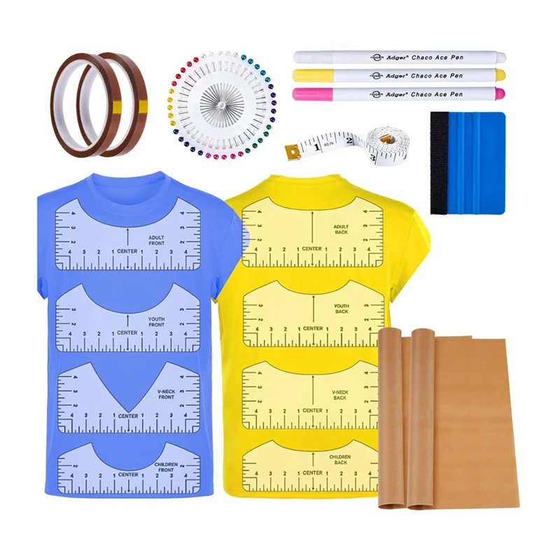 

AT69 -18 шт. сублимационные аксессуары, линейка для футболок, инструмент для выравнивания винила, термопресс, листовая антипригарная, термостойкая лента